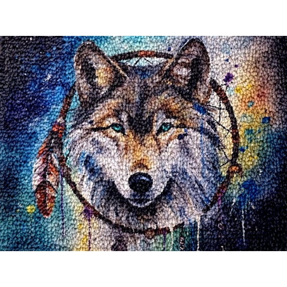 Wolf Latch Hook Kits Rug DIY Cushion Tapestry Making Crochet Hook Mat Making Kits Color Preprinted Pattern Canvas DIY Carpet Needlework Crochet Kits 52x38cm (series-187)
