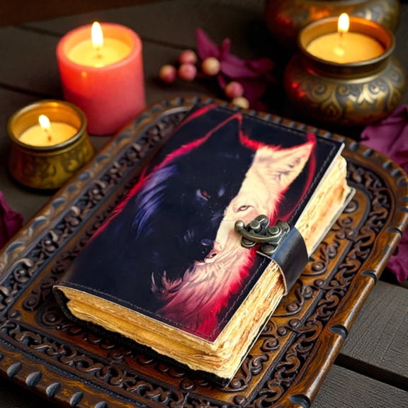 Wolf Leather Journal 5x7 Handmade Notebook with 200 Deckle Pages, Vintage Clasp, Rustic Writing Diary