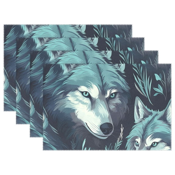 Wolf Leaves Green 12×18 inch Placemats Heat Resistant Washable Foldable Rectangular Placemats Set Decoration Indoor Outdoor for Kitchen Dining Table 1PC
