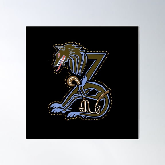Wolf Letter Z Black Poster Wall Art, Modern Wall Decor, 16x16 UNFRAMED