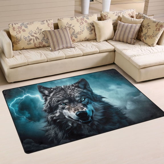 Wolf Lightning Clouds Area Rug Washable Floor Carpet Mat 60 x 39 inch for Bedroom Living Room Kids Room Home Decor
