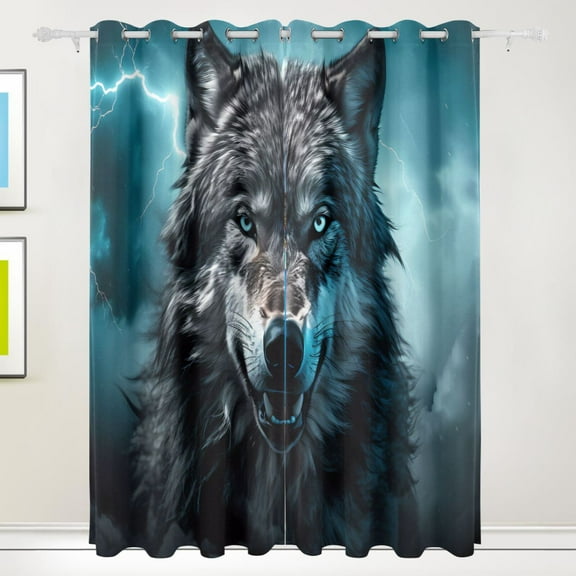 Wolf Lightning Clouds Black Out Curtains 72 Inch Length Curtains for Sliding Glass Doors Bedroom Living Room 2 Pack