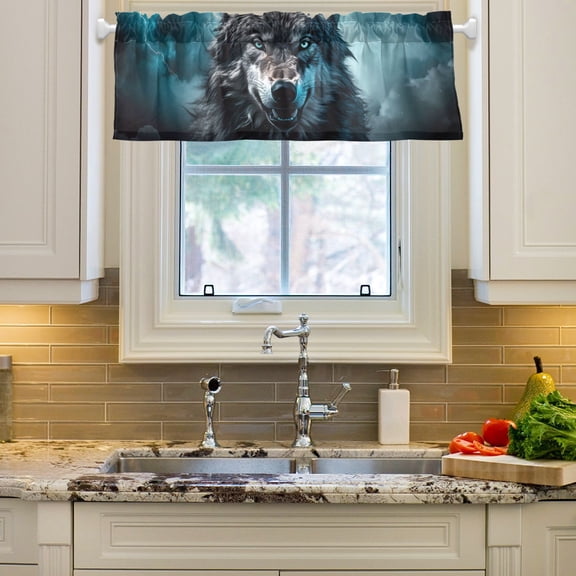 Wolf Lightning Clouds Curtain Valances Farmhouse Design Window Treatment Decor Blackout Rod Pocket for Windows Living Room Kitchen 54" x 18"
