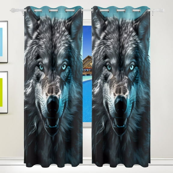 Wolf Lightning Clouds Curtains Black Out 72 Inch Length Curtains for Sliding Glass Doors Bedroom Living Room 2 Pack