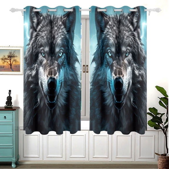 Wolf Lightning Clouds Curtains Black Out Curtains for Sliding Glass Doors Bedroom Living Room Bathroom 2 Panels Set