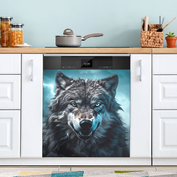 Wolf Lightning Clouds Dishwasher Magnetic Covers Magnet Sticker Kitchen Decor Dishwasher Refrigerator Front Door Covers Decorative Magnetic 23" x 26"