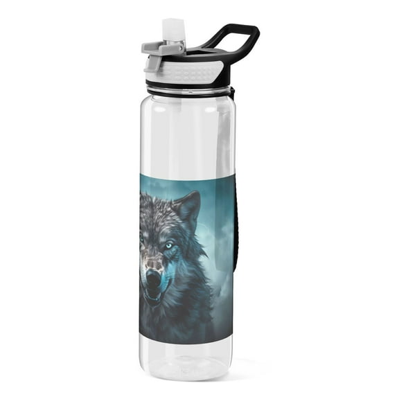 Wolf Lightning Clouds Sports Water Bottle Portable Travel Mug 32oz BPA Free Leak Proof Straw Transparent Tritan for Gym Yoga Cycling Camping