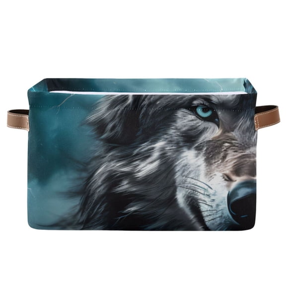 Wolf Lightning Clouds Storage Bins Baskets With Handles Storage Box Clothes Organizer Organization Toys