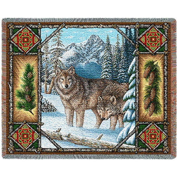 Pure Country Weavers Wolf Lodge Blanket Tapestry Throw Woven from Cotton - Made in The USA (72x54)