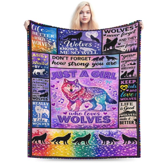Wolf Lover Blanket Gift for Girls Cozy Soft Throw Blanket Colorful Wolf Pattern Wildlife Animal Home Decor 50x40