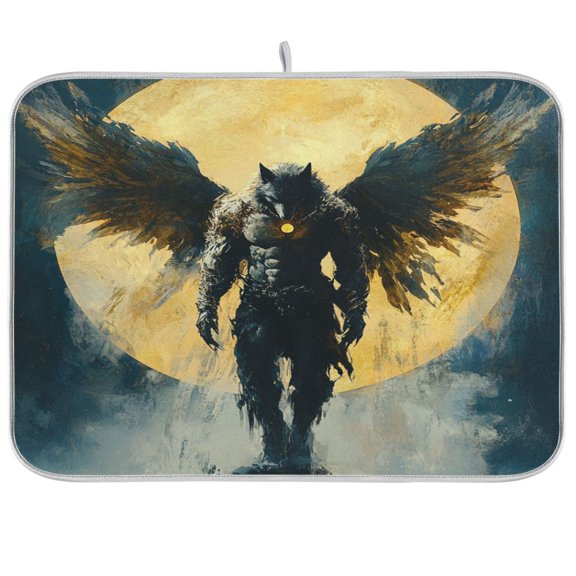 Kitchen Drying MatWolf Man As An Angel18"24"Single Sided Printed Kitchen Countertop Multi-Purpose Drainage Drying Mat.