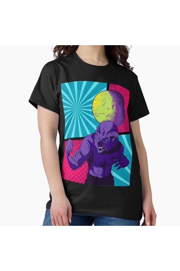 Wolf Man Pop Art Retro Monster Stylized Classic Design Unisex T-Shirt, up to size 5XL