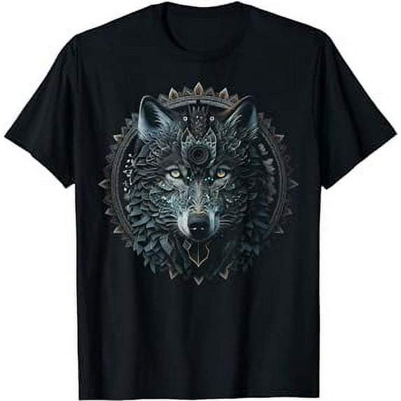 Wolf Mandala Artwork | Animal Motif Wolf Large size loose black breathable fabric T-Shirt