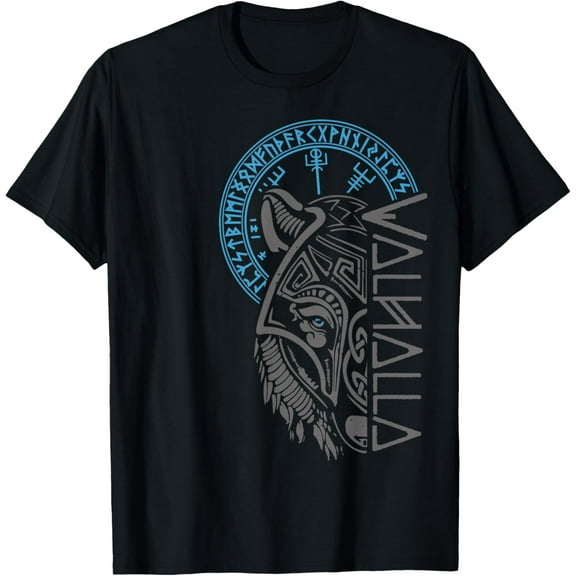 Wolf Mask Odin Runes Norse Compass Mens T-Shirt
