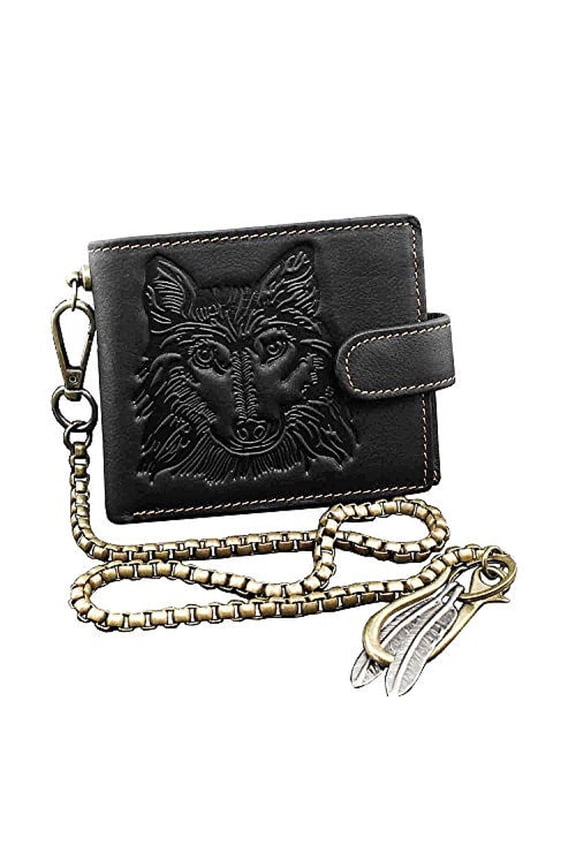 Wolf Mens Snap Coin Card Holder Leathr Wallet With Keychain W79B