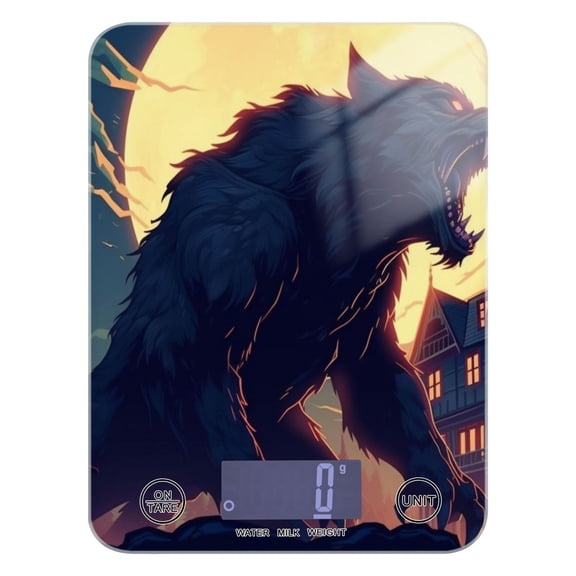 Wolf Monster Houses and Moon Food Scale Digital Kitchen Scale Waterproof Tempered Glass Tare Function 11 lb for Baking Cooking Meal Prep