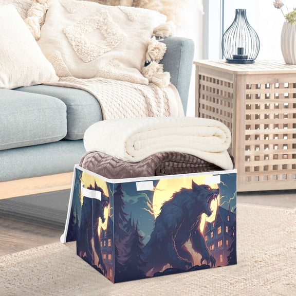 Wolf Monster Houses and Moon Storage Basket Foldable Laundry Basket Shelf Kids Toy Storage Container Organizer with Handles