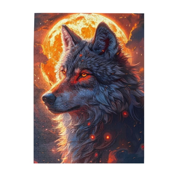 Wolf Moon Fire Clouds Spirit 500-Piece Wooden Jigsaw Puzzle for Adults, Fun & Challenging Family Brain-Teaser, Perfect Home Decor & Gift
