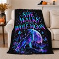 thumbnail image 1 of Wolf Moon Howling At Stars Celestial Scene Mystical, Peaceful Mountain Lake Scene, Warm Flannel Blanket for Cabin and Lodge, Outdoor Lovers Friendship Gift, Fantasy Home Decor, 1 of 9