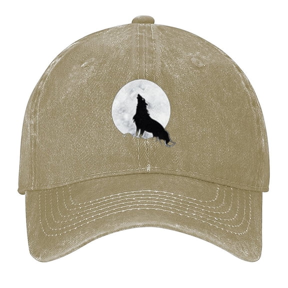 Wolf Moon Print Vintage Wash Dad Hat Adjustable Curved Brim Baseball Cap,Casual Outdoor Sports Fishing Cap for Men and Women