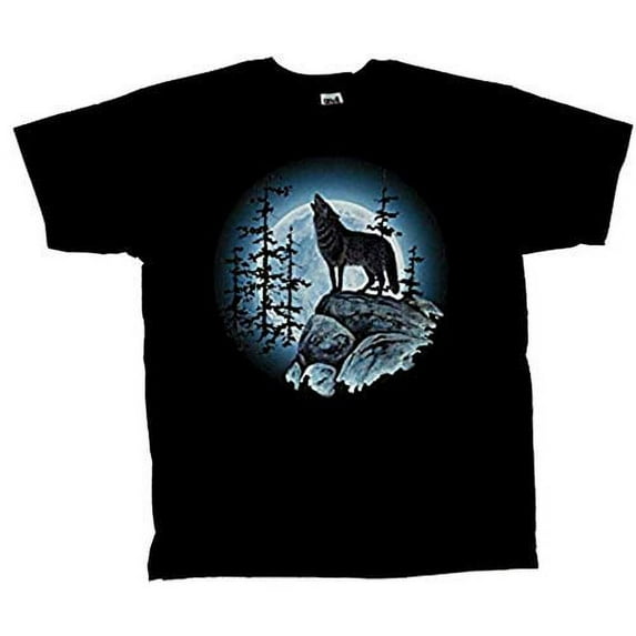 Wolf Moon Short Sleeve T-shirt,Wolf Howling at Moon-Black-4Xl