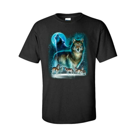 Wolf Moon Silhouette T-shirt Wolves In The Wild Scenic Forest Howling Wolverine Majestic-Black-Medium