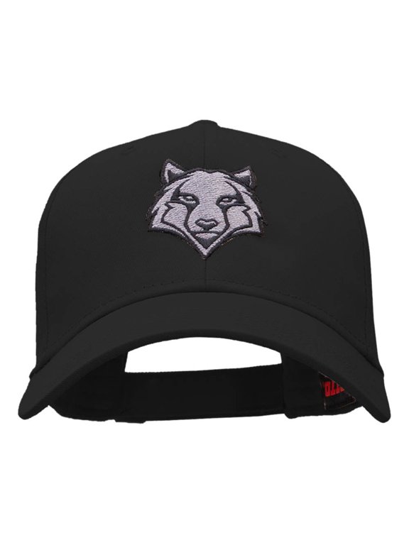Wolf Motif Embroidered Low Profile Cotton Twill Cap - Black OSFM