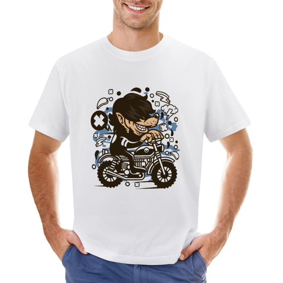 Wolf Motocrosser Vintage T-shirt Mens Cotton Classic Crewneck Short Sleeve Tees Unisex White L