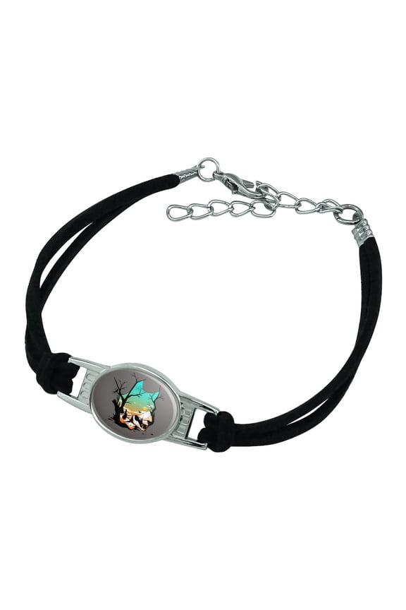 Wolf Mountain Optical Illusion Novelty Suede Leather Metal Bracelet