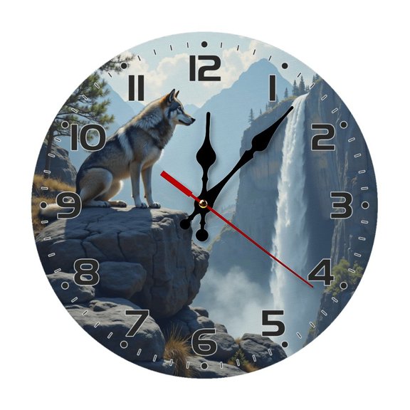 Wolf Mountain Waterfall Wall Clock 10 Inch Silent Non Ticking Round Clock Decoration for Living Room Kitchen Bedroom Bathroom Office Classroom