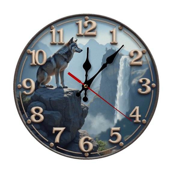 Wolf Mountain Waterfall Wall Clock 10 Inch Silent Non Ticking Round Clock Decoration for Living Room Kitchen Bedroom Bathroom Office Classroom