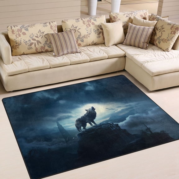 Wolf Mountains Clouds Area Rug Washable 80 x 58 Floor Carpet Mat Non Slip for Bedroom Living Room Home Decor