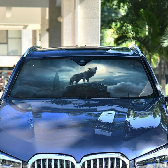 Wolf Mountains Clouds Automotive Front Car Windshield Sun Shade Reflector Foldable for Front Fit for Cars Truck SUVs