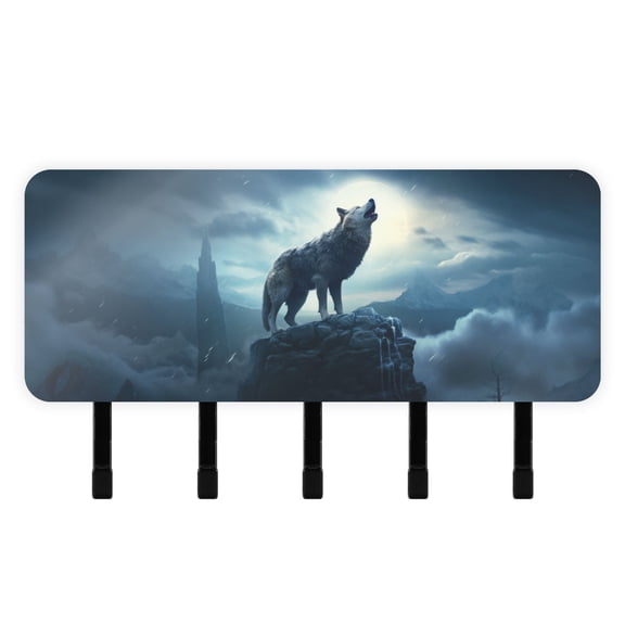 Wolf Mountains Clouds Mail Holder Organizer Wall Mount with Shelf Key Holder Key Rack with 5 Key Hooks for Wall Decorative