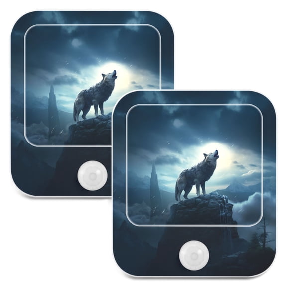 Wolf Mountains Clouds Night Lights Plug into Wall LED with Auto Light Sensor Warm Light for Kids Hallway Bedroom Living Room Kitchen Bathroom Set of 2