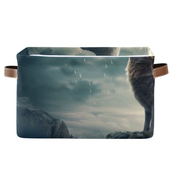 Wolf Mountains with Moon Storage Bins Baskets With Handles Storage Box Clothes Organizer Organization Toys