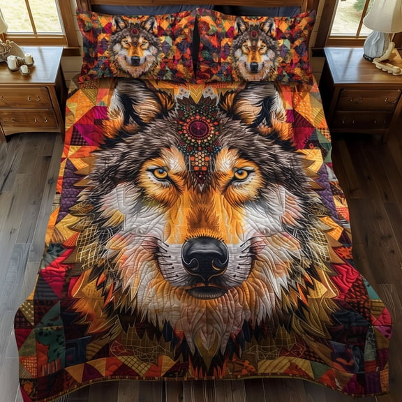 Wolf Native 3-Piece Quilted Bedding Set