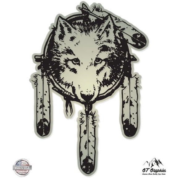 Wolf Native American Dream Catcher - 5" Vinyl Sticker - For Car Laptop I-Pad - Waterproof Decal