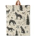 thumbnail image 1 of Wolf and Nature Pattern Blanket, Wildlife-Themed Fleece Throw with Wolf and Forest Design, Soft Cozy Lightweight Blanket, for Nature and Animal Lovers, 60x80 in,Decor, 1 of 6