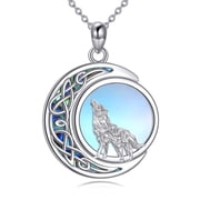 Wolf Neckalce for Women 925 Sterling Silver Crescent Moon Pendant Necklaces with Moonstone Jewelry Gifts for Men