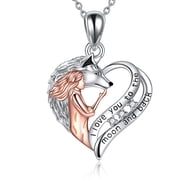 Wolf Necklace Jewelry Christmas Gifts Sterling Silver Love Heart Wolf and Women Pendant Necklace I Love You to The Moon and Back Necklace Jewelry for Women
