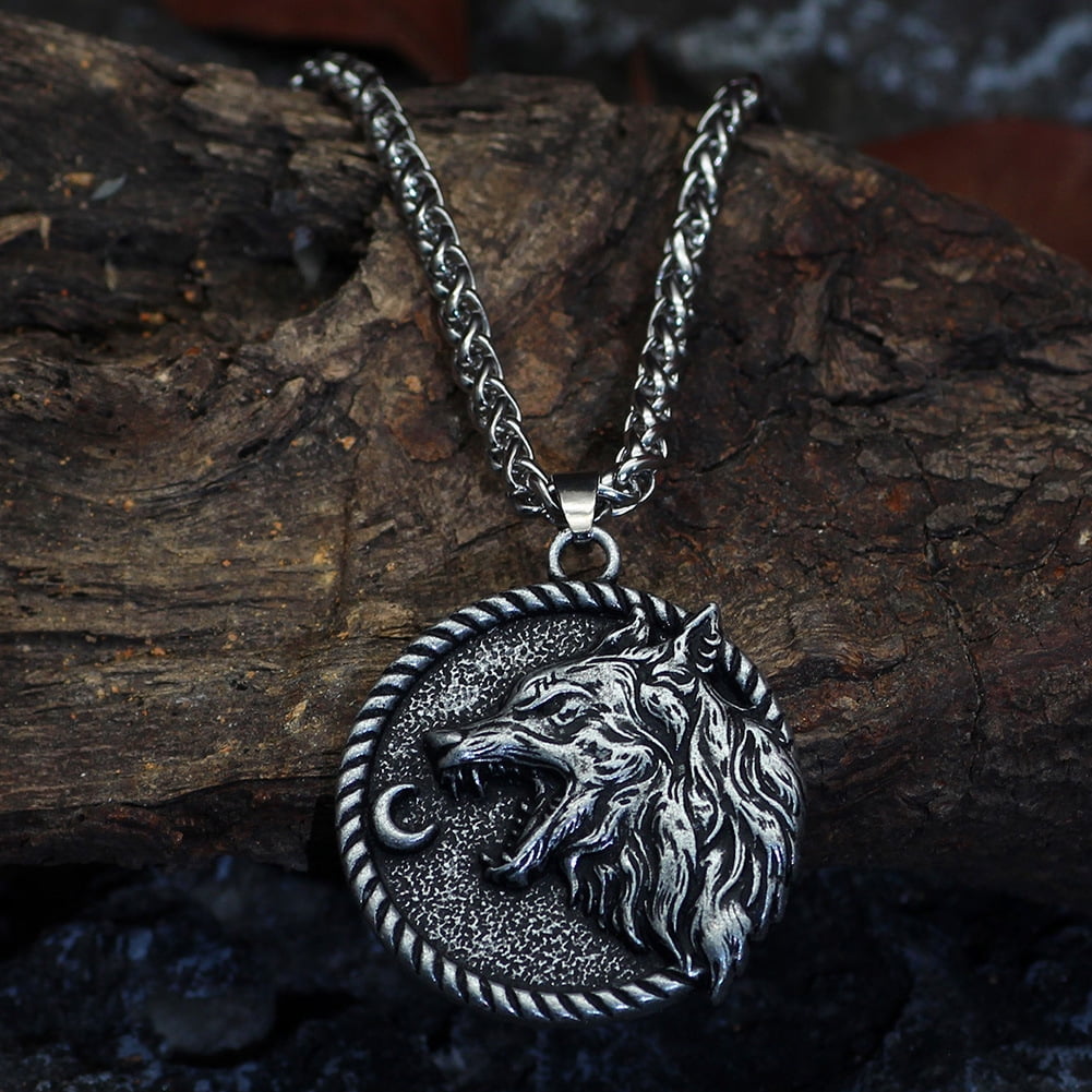 Rainbow Wolf Necklace For Men - Stainless Steel Viking Wolf Head Pendant On 23.6" Chain, Norse Mythology Gift For Him, Colorful Animal Jewelry