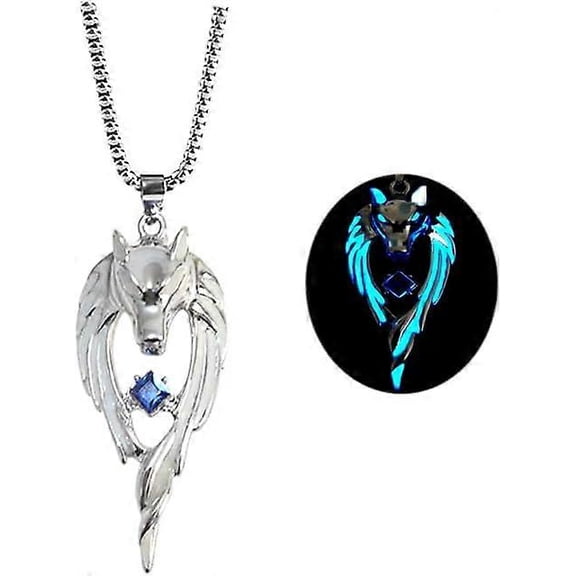 Wolf Necklace Pendant For Women Men Stainless Steel Luminous Animal Wolf Totem Necklace Teen Halloween Glow In The Dark Jewelry