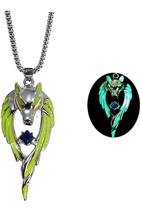 Wolf Necklace Pendant For Women Men Stainless Steel Luminous Animal Wolf Totem Necklace Teen Halloween Glow In The Dark Jewelry