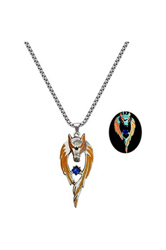 Wolf Necklace Pendant for Women Men Stainless Steel Luminous Animal Wolf Totem Necklace Teen Halloween Glow in the Dark Jewelry