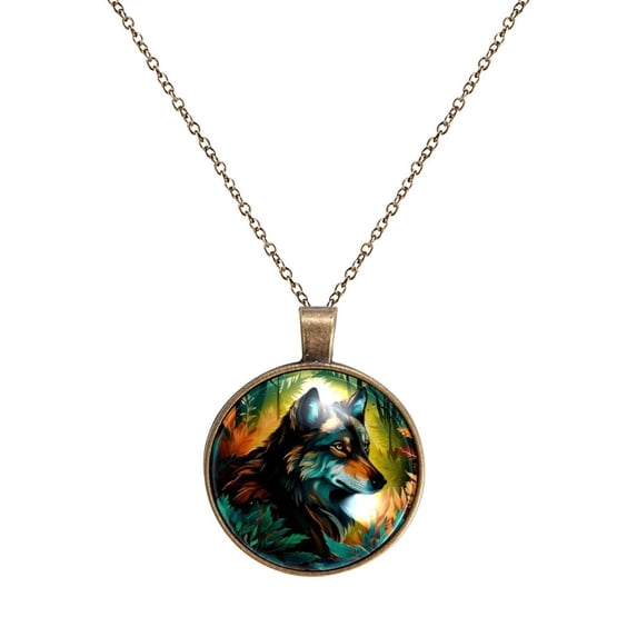 Wolf Necklace Personalized Custom Photo Round Pendant Adjustable Stainless Steel Necklaces with Gift Box for Men Women Mothers Valentine's Jewelry Gift