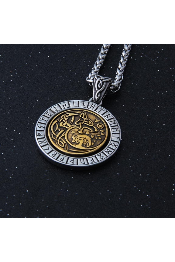 Wolf Necklace Rotate Vikings Stainless Steel Men's Tree Of Life Odin Rune Amulet Pendant Necklace Vintage Charm Jewelry As Gift