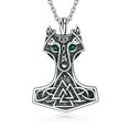 thumbnail image 1 of Wolf Necklace Sterling Silver Vintage Norse Viking Thor's Hammer Talisman Original Nordic Vegvisir Mjolnir Amulet Pagan Symbol Jewelry, 1 of 5