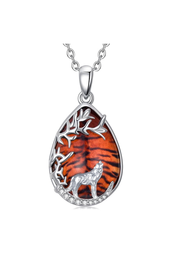 Wolf Necklace for Women S925 Sterling Silver Teardrop Leopard Necklace Tree of Life Pendant Animal Jewelry Gift for Mom Daughter Wife Halloween Christmas