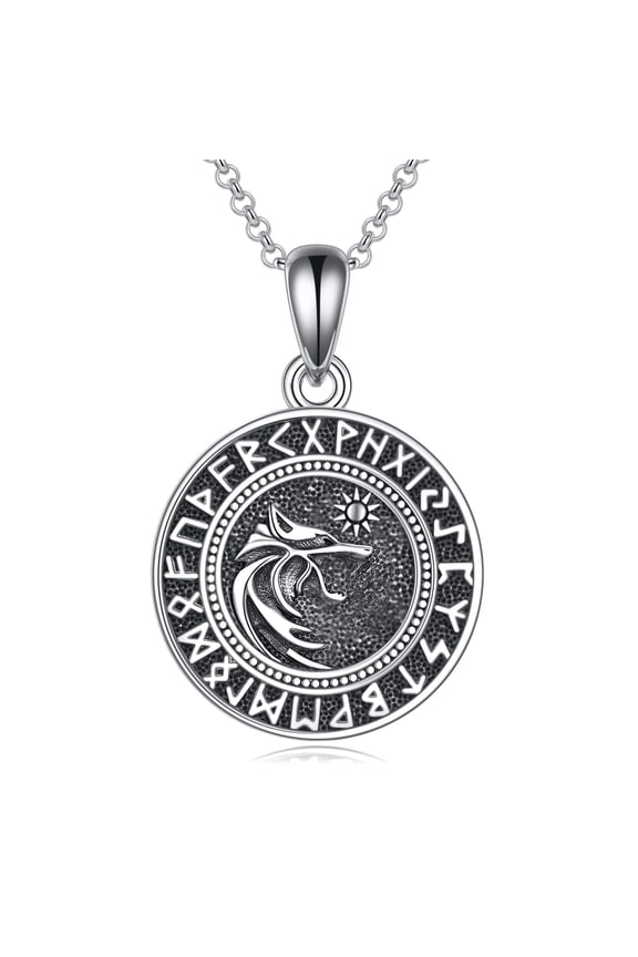 Wolf Necklace for Men Sterling silver Nordic Viking Amulet Jewelry Valknut Necklace for Women